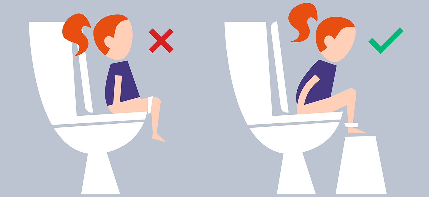 Illustration af små børns korrekte toiletstilling